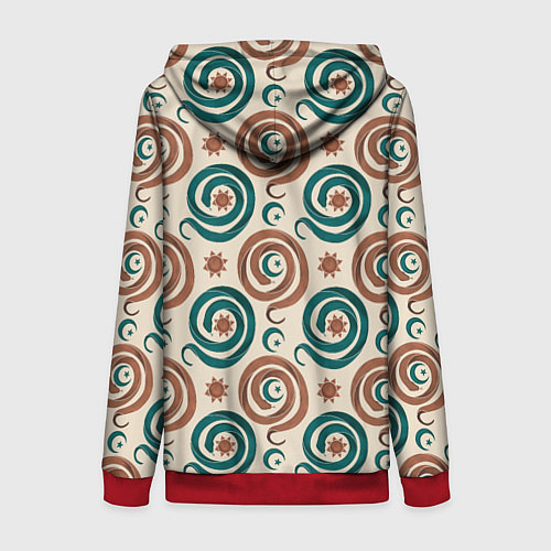 Женская толстовка на молнии Паттерн со змеями защищающими луну и солнце / 3D-Красный – фото 2