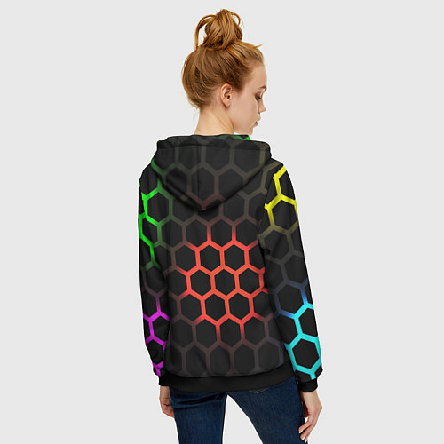 Женская толстовка на молнии Hexagon neon / 3D-Черный – фото 4