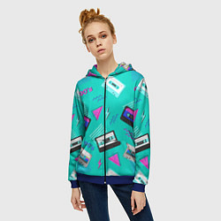 Толстовка на молнии женская Бирюзовая кассета из 90-х, цвет: 3D-синий — фото 2