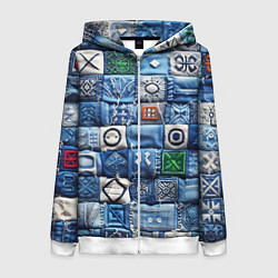 Толстовка на молнии женская Геймерский пиксельный пэчворк, цвет: 3D-белый