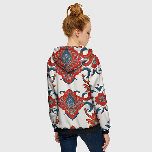 Женская толстовка на молнии Узор красно-синий на белом фоне / 3D-Черный – фото 4