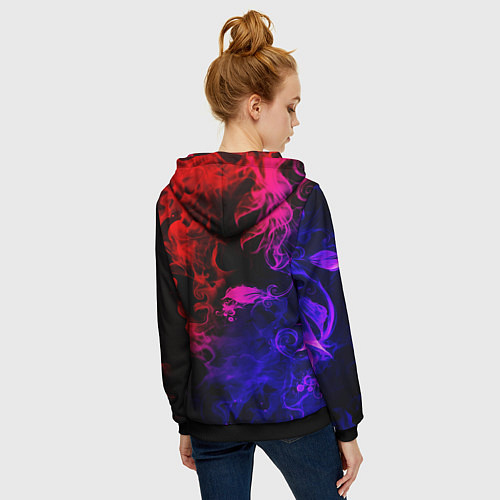 Женская толстовка на молнии Неоновый цветок в дыму / 3D-Черный – фото 4