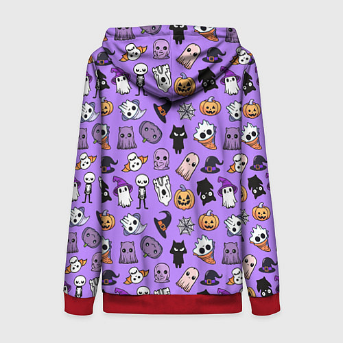 Женская толстовка на молнии Кавайный хэллоуин - призраки и черепа на сиреневом / 3D-Красный – фото 2