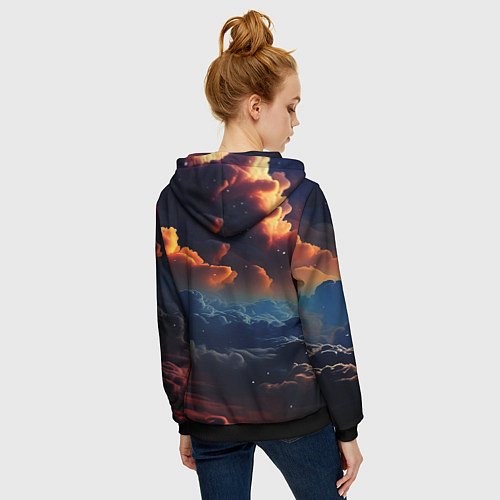 Женская толстовка на молнии Разноцветные акварельные облака / 3D-Черный – фото 4