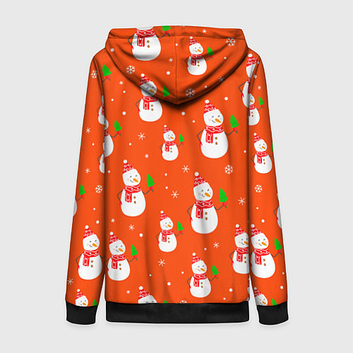 Женская толстовка на молнии Новогодние снеговики паттерн / 3D-Черный – фото 2