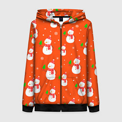 Женская толстовка на молнии Новогодние снеговики паттерн