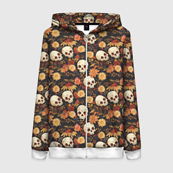 Женская толстовка на молнии Черепа и цветы - паттерн