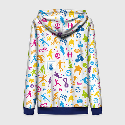 Женская толстовка на молнии Все виды спорта на белом фоне / 3D-Синий – фото 2