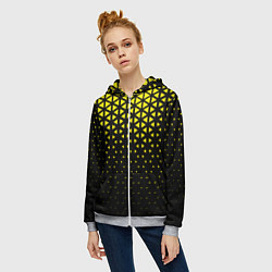 Толстовка на молнии женская Геометрический градиент - чёрно-жёлтый, цвет: 3D-меланж — фото 2