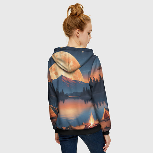 Женская толстовка на молнии Костер на берегу озера / 3D-Черный – фото 4