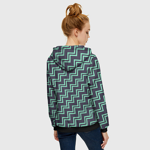 Женская толстовка на молнии Мятные зигзаги / 3D-Черный – фото 4