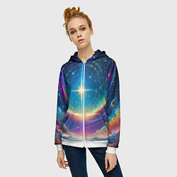 Толстовка на молнии женская Звезда галактики, цвет: 3D-белый — фото 2