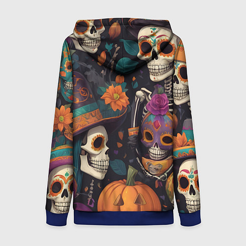 Женская толстовка на молнии Хэллоуин страшилки черепа / 3D-Синий – фото 2