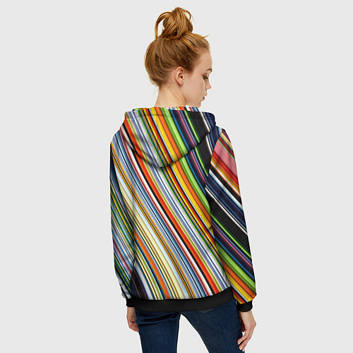 Женская толстовка на молнии Разноцветные полосы абстракция / 3D-Черный – фото 4