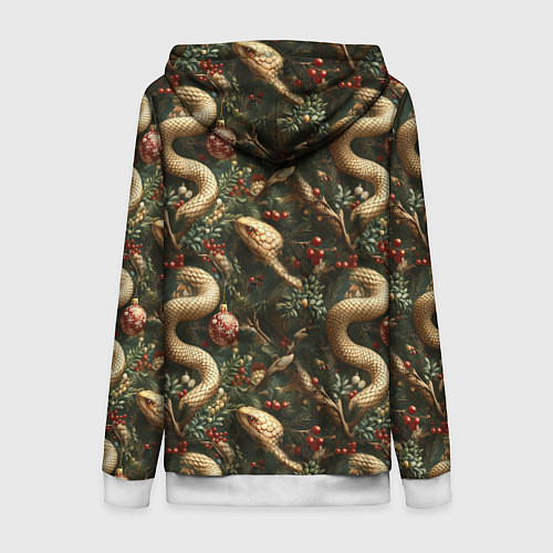 Женская толстовка на молнии Паттерн со змеями и елкой / 3D-Белый – фото 2