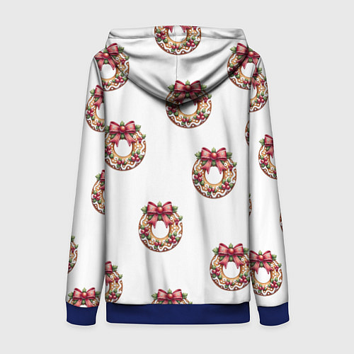 Женская толстовка на молнии Много новогодних пончиков с бантиком и ягодами / 3D-Синий – фото 2
