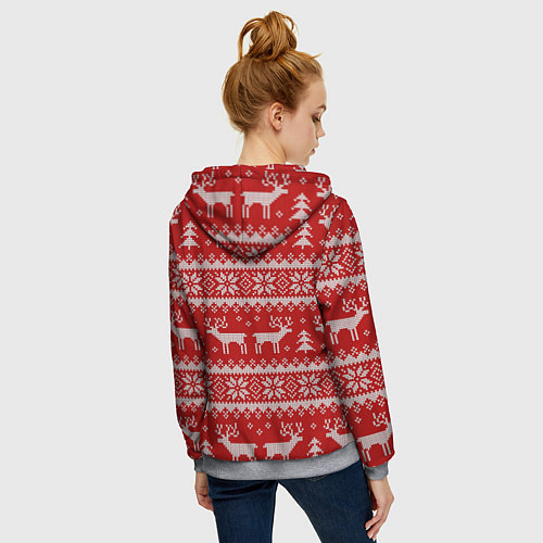 Женская толстовка на молнии Вязаный зимний узор с оленями / 3D-Меланж – фото 4