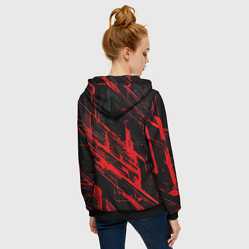 Женская толстовка на молнии Red stripes on a black background / 3D-Черный – фото 4
