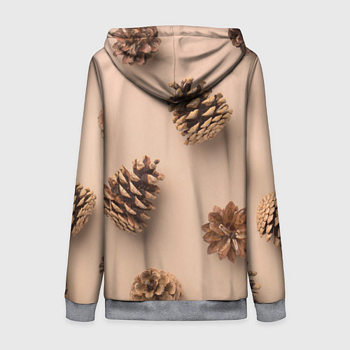 Женская толстовка на молнии Еловые шишки на бежевом фоне / 3D-Меланж – фото 2