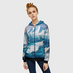 Толстовка на молнии женская Арктика льдины, цвет: 3D-черный — фото 2