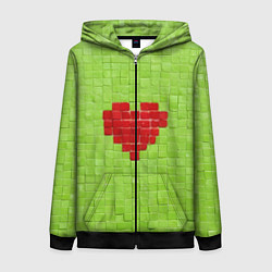 Толстовка на молнии женская Мелкая салатовая плитка сердце, цвет: 3D-черный
