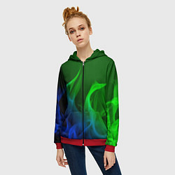 Толстовка на молнии женская Столкновение огней синий и зелёный, цвет: 3D-красный — фото 2