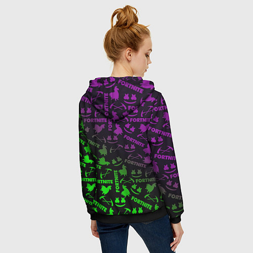 Женская толстовка на молнии Fortnite кислота неоновая / 3D-Черный – фото 4