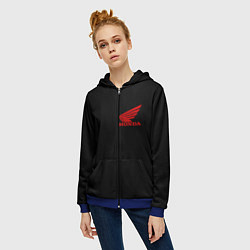 Толстовка на молнии женская Honda red logo auto steel, цвет: 3D-синий — фото 2
