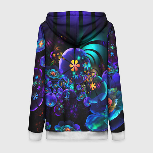 Женская толстовка на молнии Оптический фрактальный цветок / 3D-Белый – фото 2