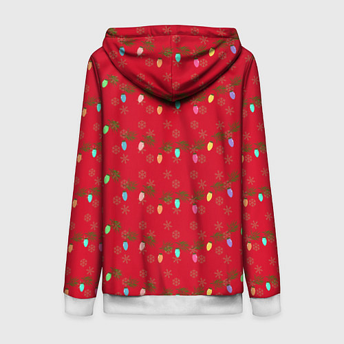 Женская толстовка на молнии Гирлянды на красном / 3D-Белый – фото 2