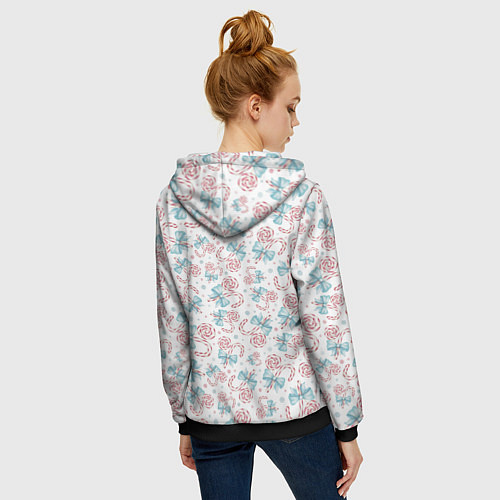 Женская толстовка на молнии Новогодние леденцы / 3D-Черный – фото 4