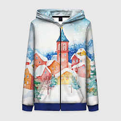 Толстовка на молнии женская Новогодний сказочный город, цвет: 3D-синий