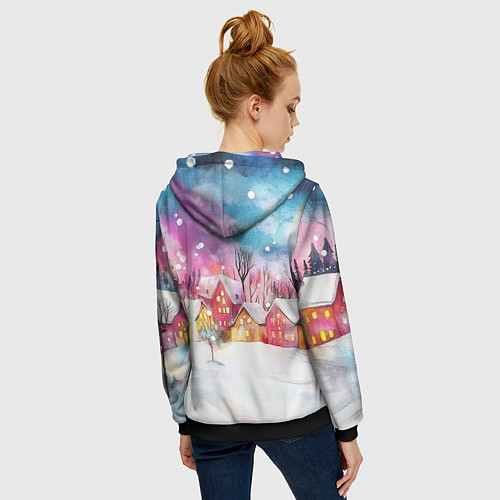 Женская толстовка на молнии Новогодний ночной дворик / 3D-Черный – фото 4