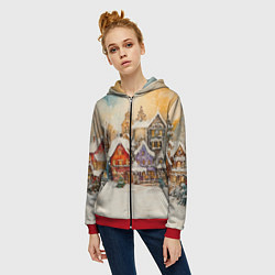 Толстовка на молнии женская Новогодний городской пейзаж, цвет: 3D-красный — фото 2