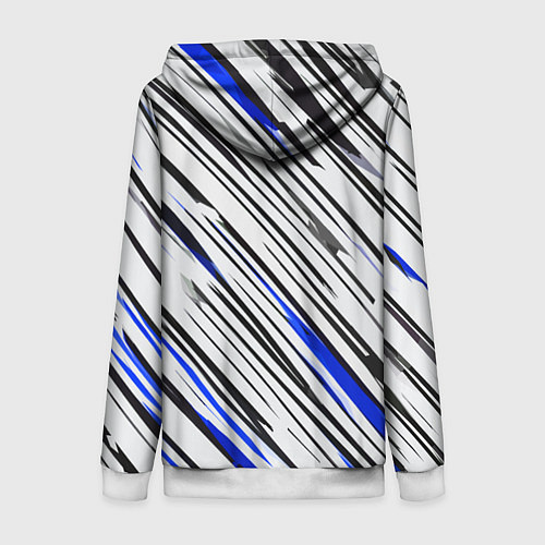 Женская толстовка на молнии Диагональные чёрно-синие полосы на белом фоне / 3D-Белый – фото 2