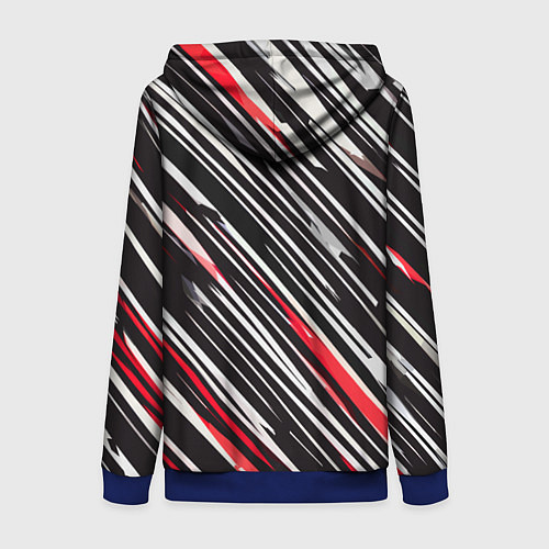 Женская толстовка на молнии Диагональные красно-белые полосы на чёрном фоне / 3D-Синий – фото 2