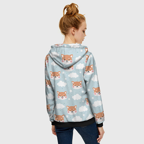 Женская толстовка на молнии Узор сибу ину и облака / 3D-Черный – фото 4