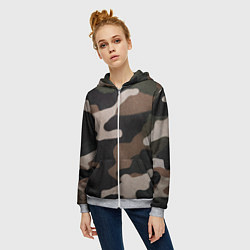 Толстовка на молнии женская Армейский камуфляж, цвет: 3D-меланж — фото 2