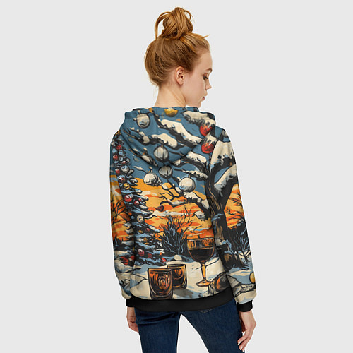 Женская толстовка на молнии Новогоднее настроение и елка / 3D-Черный – фото 4