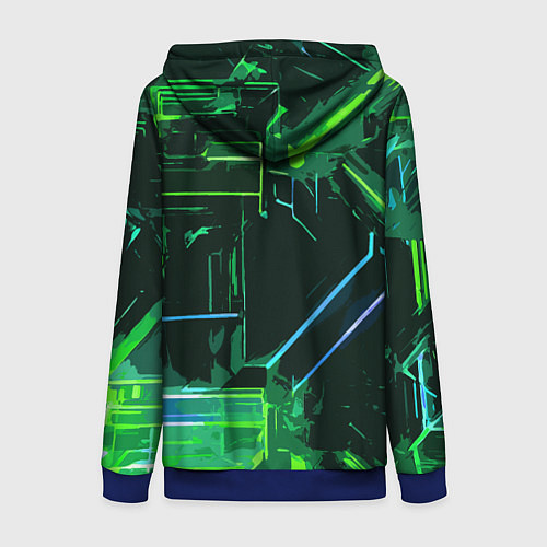 Женская толстовка на молнии Зелёно-голубые полосы на чёрном фоне / 3D-Синий – фото 2