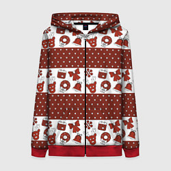 Толстовка на молнии женская Новогодний паттерн, цвет: 3D-красный