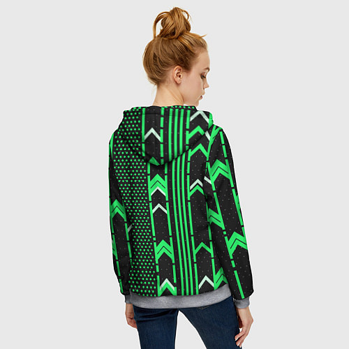 Женская толстовка на молнии Зелёные обои на чёрном фоне / 3D-Меланж – фото 4