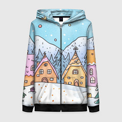 Женская толстовка на молнии Новогодние рисованные домики