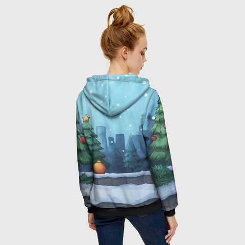 Женская толстовка на молнии Елки и елочные игрушки / 3D-Черный – фото 4