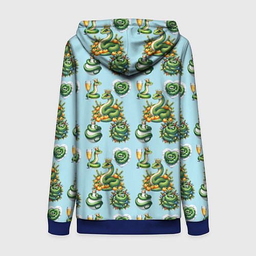 Женская толстовка на молнии Паттерн зелёные новогодние змейки / 3D-Синий – фото 2