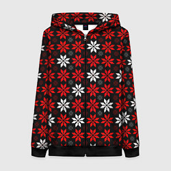 Женская толстовка на молнии Red and white stars on a black background