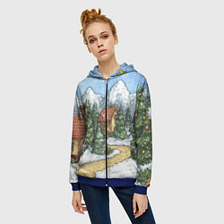 Толстовка на молнии женская Новогодний пейзаж, цвет: 3D-синий — фото 2