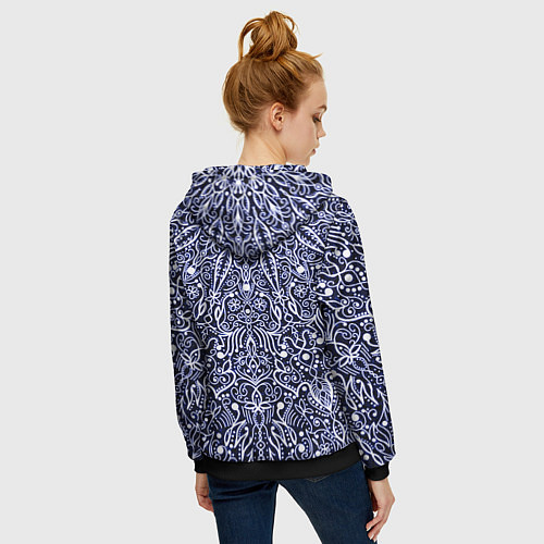 Женская толстовка на молнии Сине-фиолетовый узоры мандала / 3D-Черный – фото 4