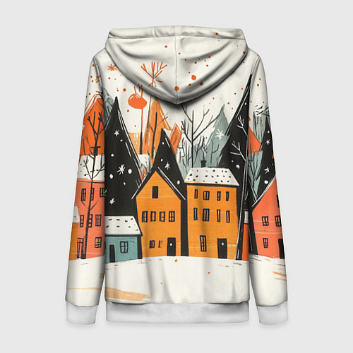 Женская толстовка на молнии Оранжевые зимние домики / 3D-Белый – фото 2