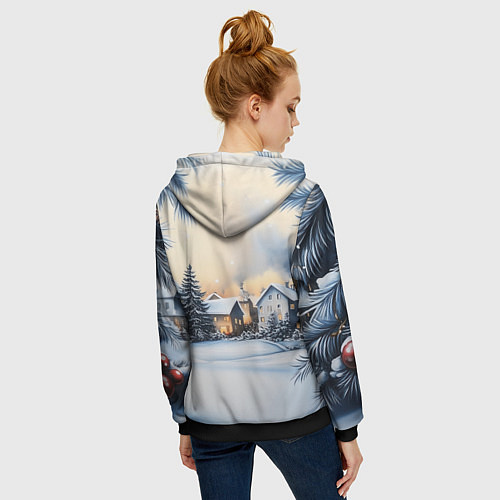 Женская толстовка на молнии Зимний снежный двор / 3D-Черный – фото 4